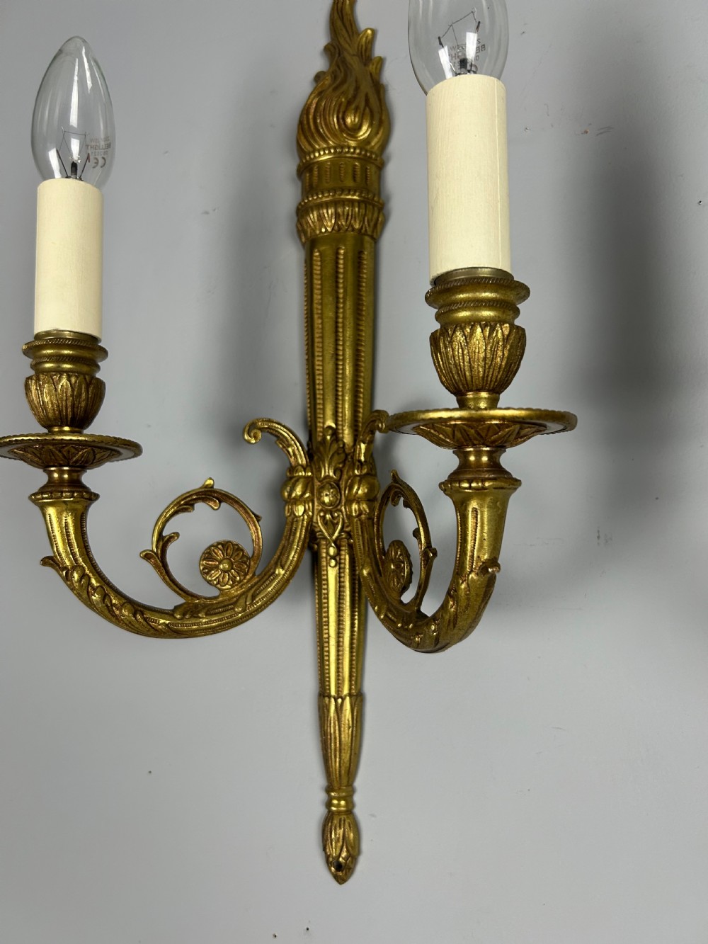 French Large Pair Of Gilded Brass Flame Wall Lights View IV