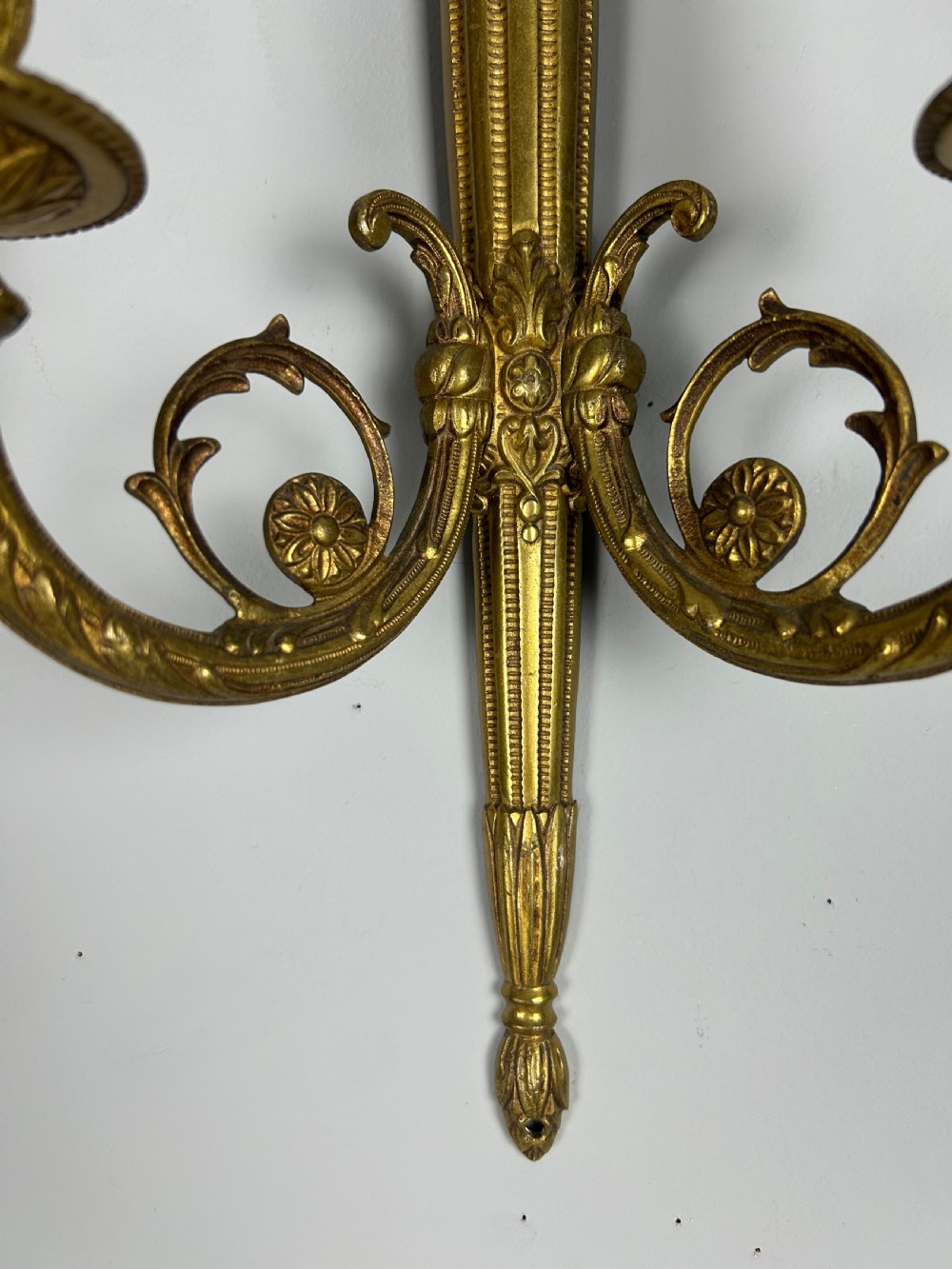 French Large Pair Of Gilded Brass Flame Wall Lights View V