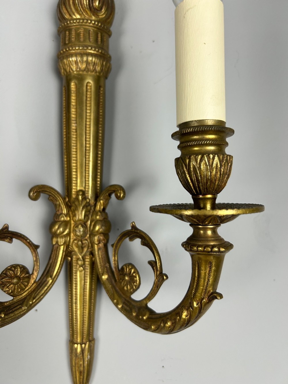 French Large Pair Of Gilded Brass Flame Wall Lights View VI