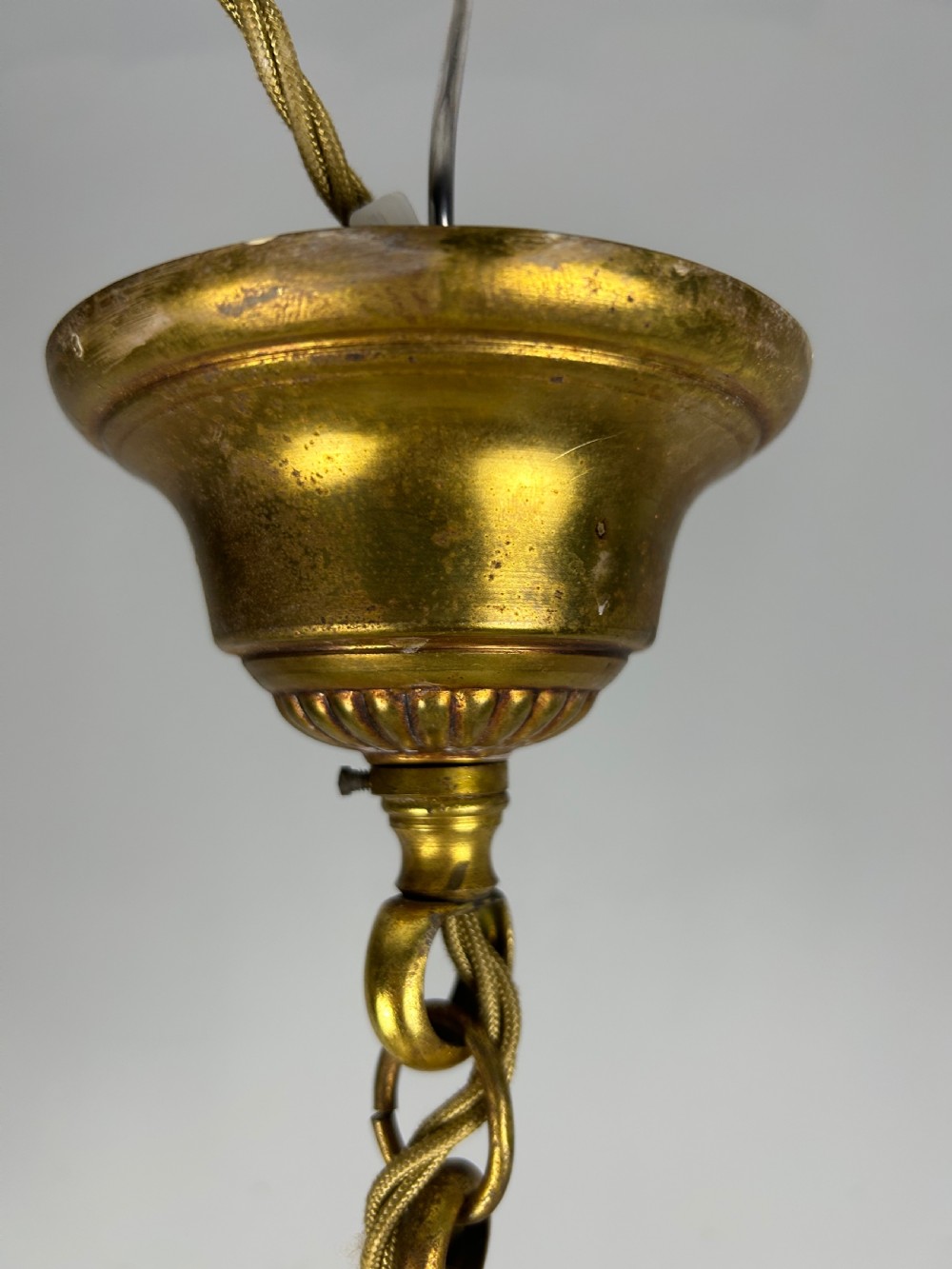 French Gilded Brass & Crystal 6 Light Antique Chandelier View VIII