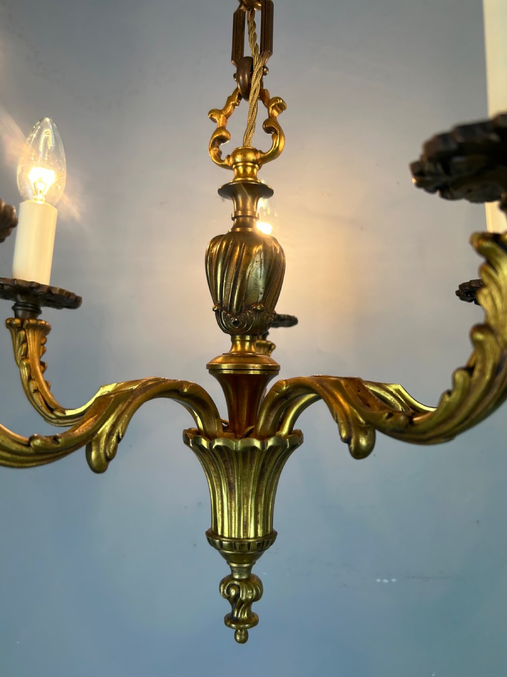 French Gilded Bronze 5 Light Antique Chandelier View II