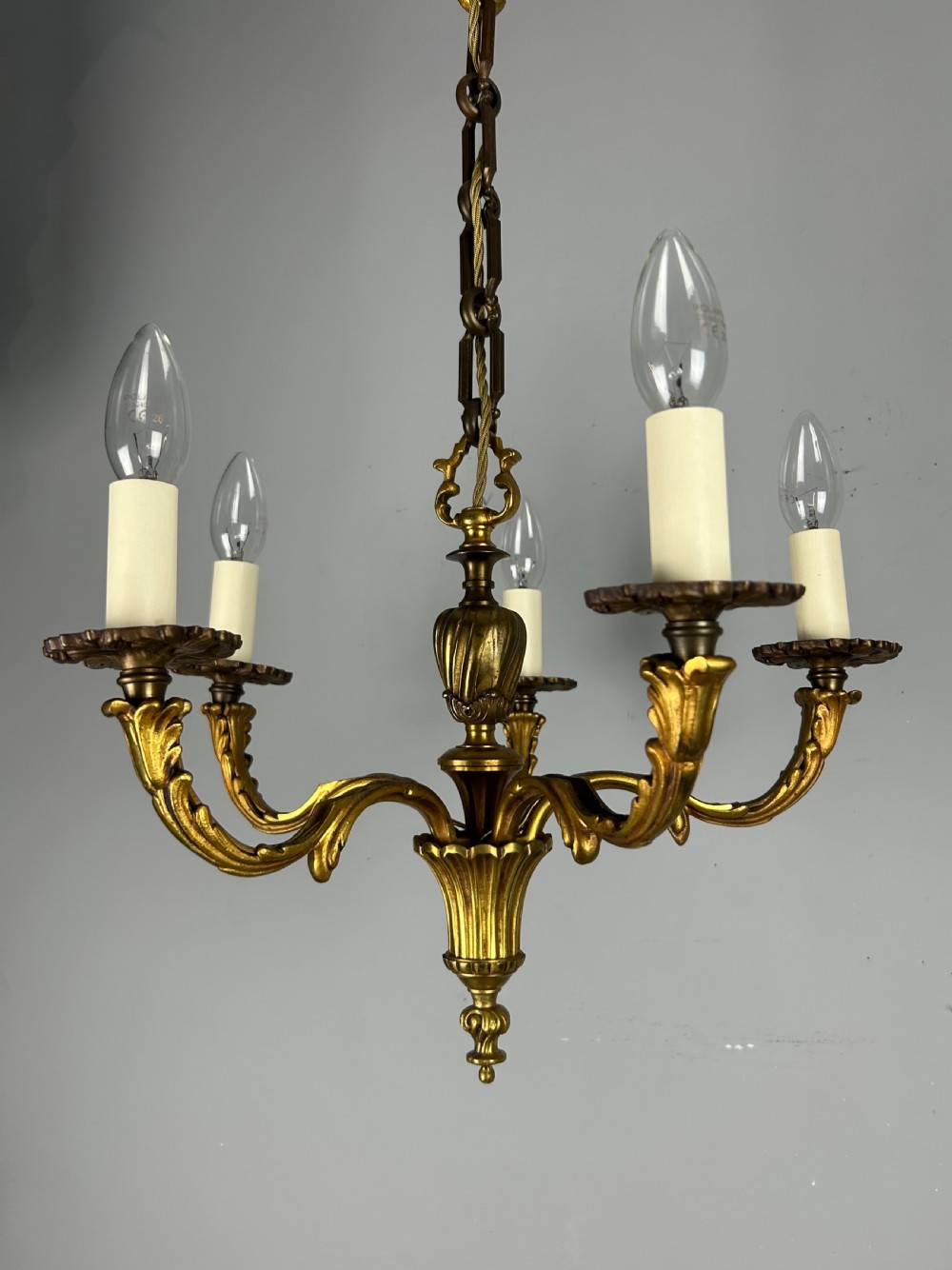 French Gilded Bronze 5 Light Antique Chandelier View III