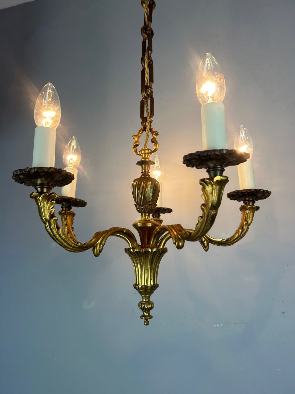 French Gilded Bronze 5 Light Antique Chandelier View IV