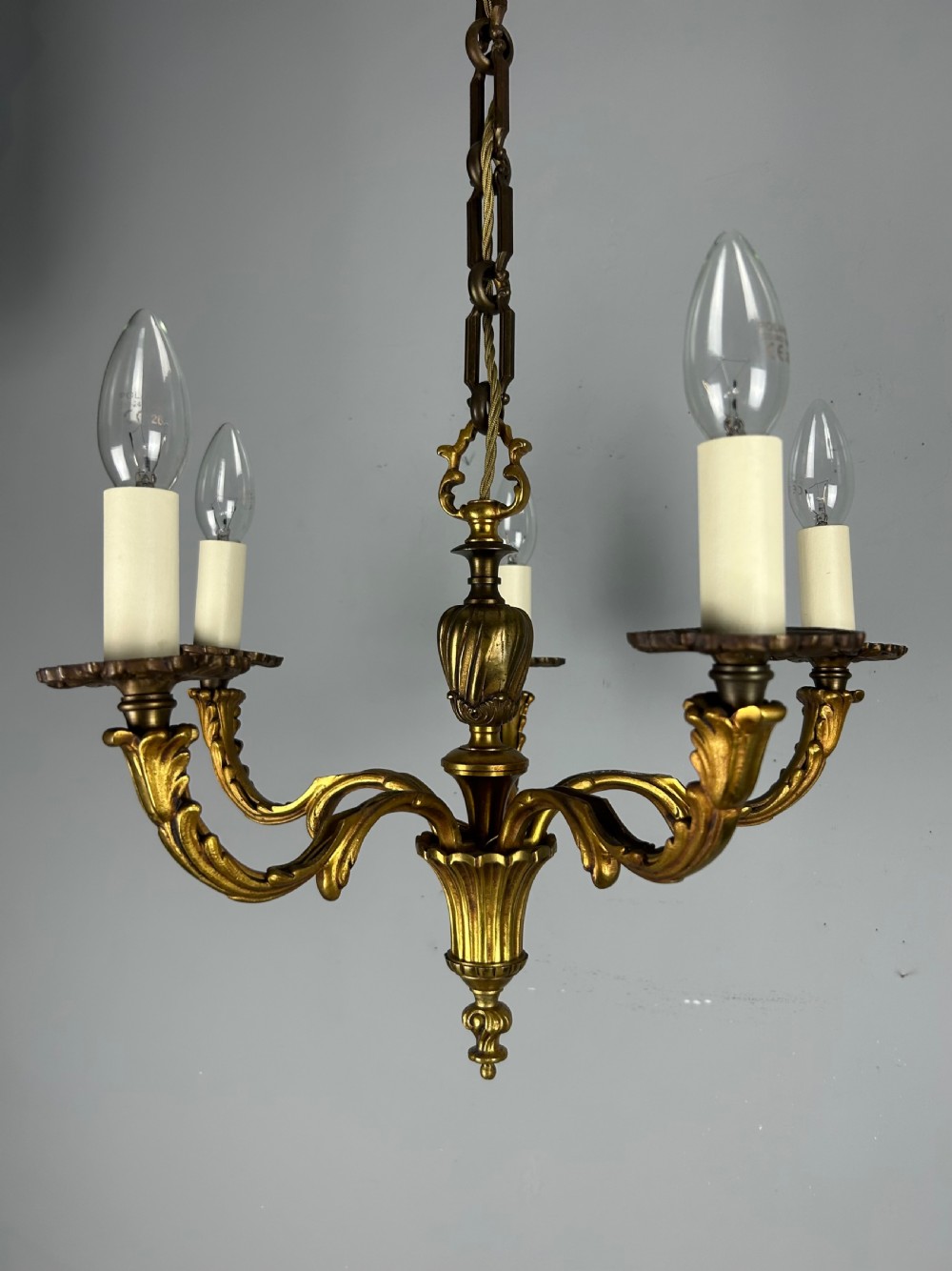 French Gilded Bronze 5 Light Antique Chandelier View VIII
