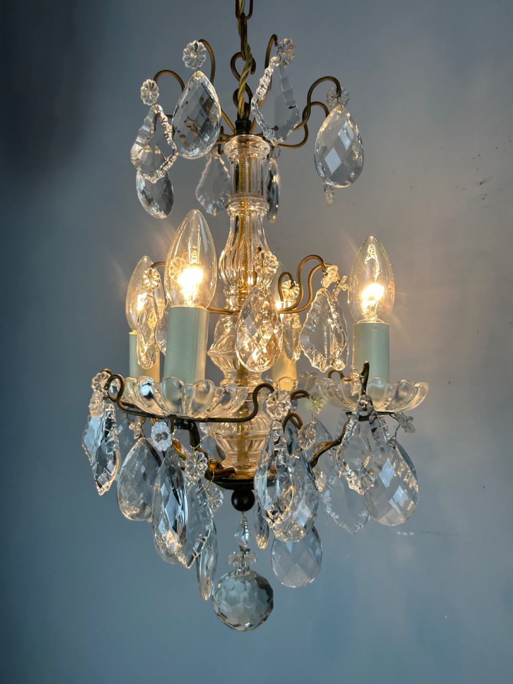 French 4 Light Mini Crystal Chandelier  View II