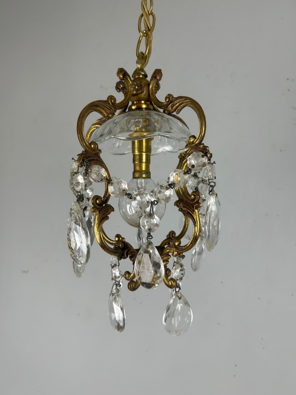 French Single Light Gilt Brass Chandelier, Ceiling Light