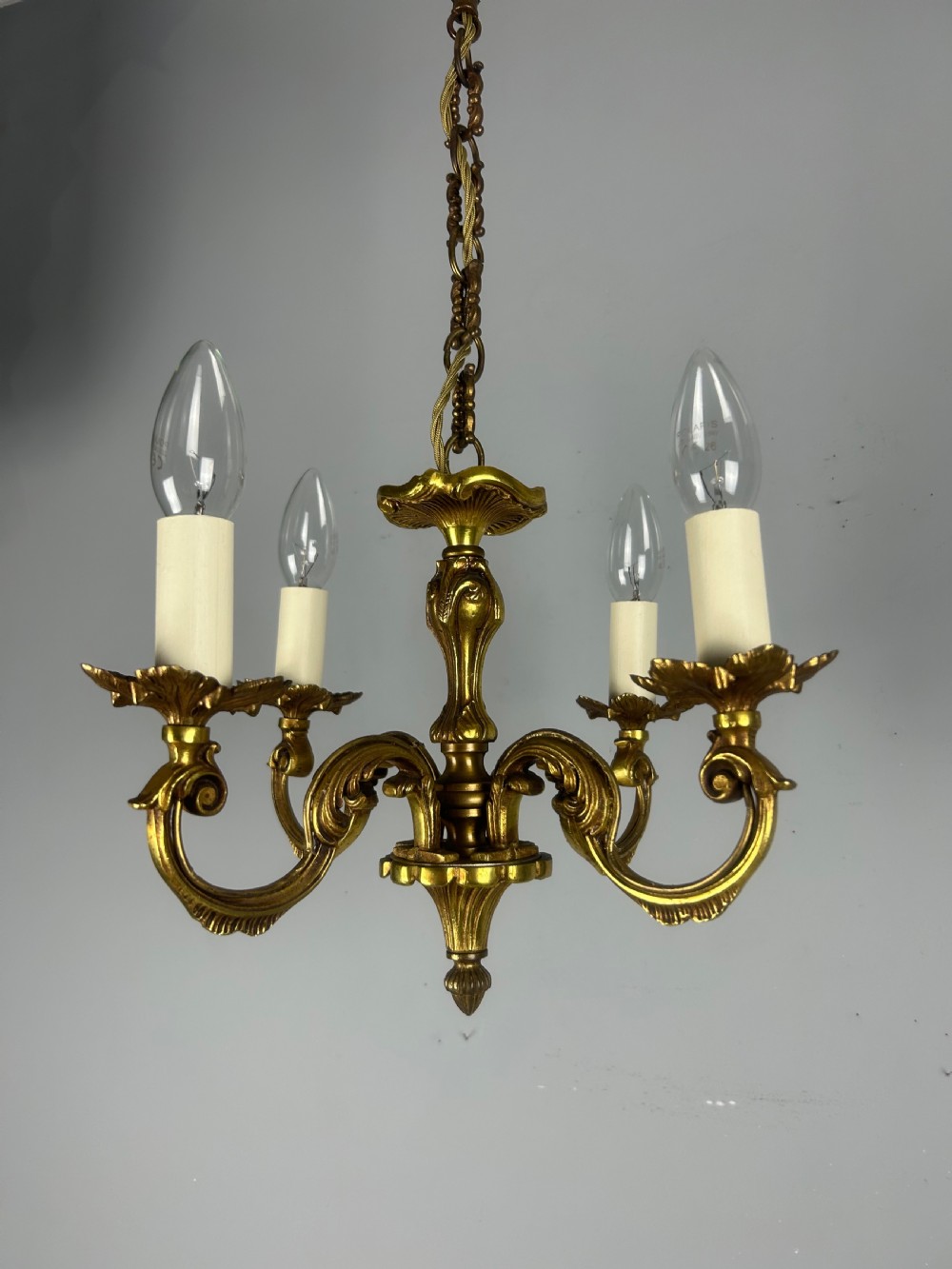 Small French Gilded 4 Light Chandelier