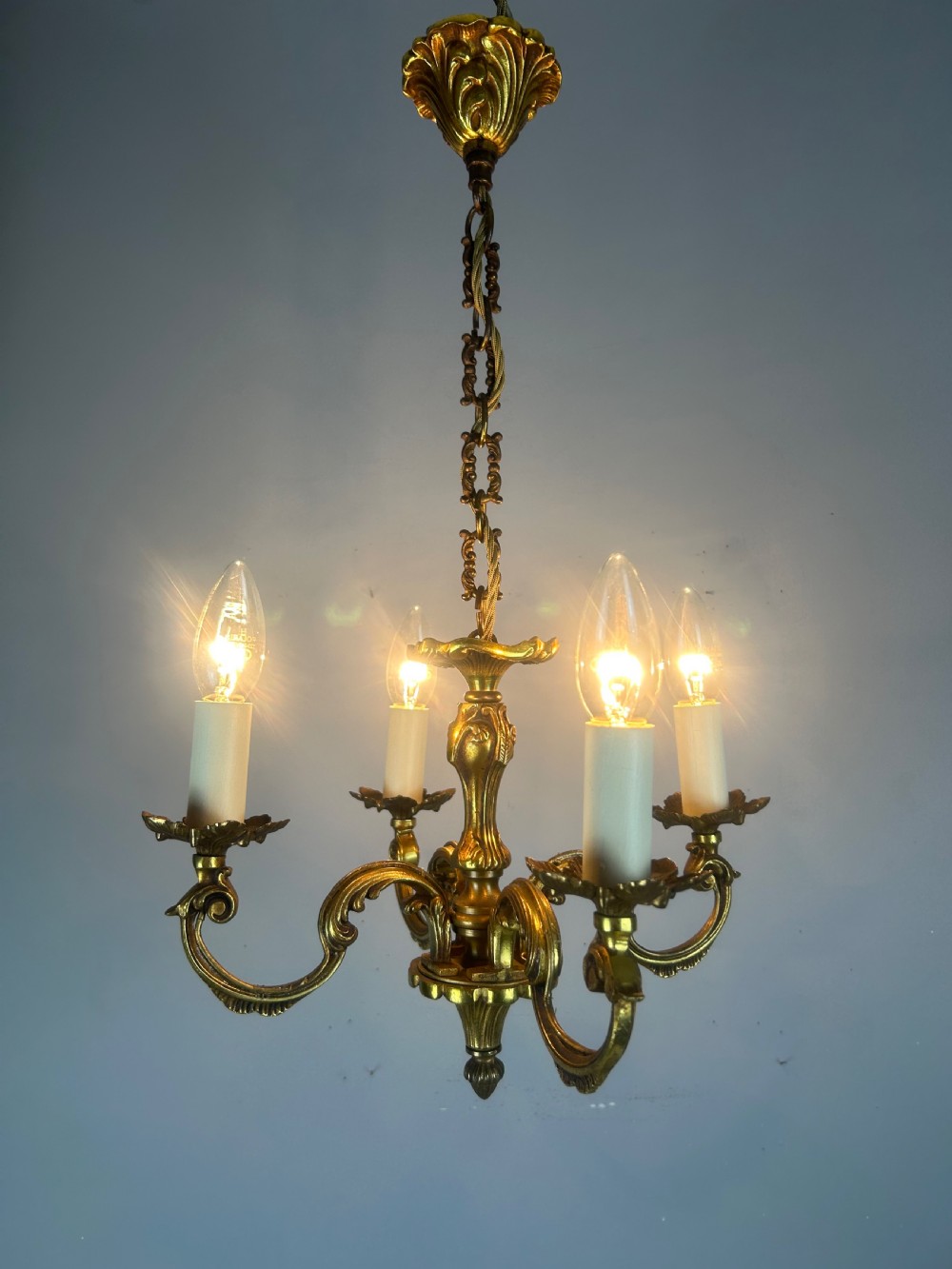 Small French Gilded 4 Light Chandelier View II