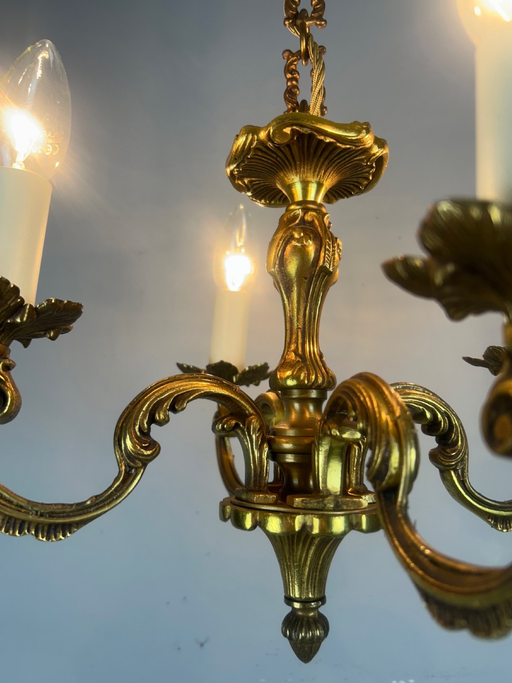 Small French Gilded 4 Light Chandelier View IV