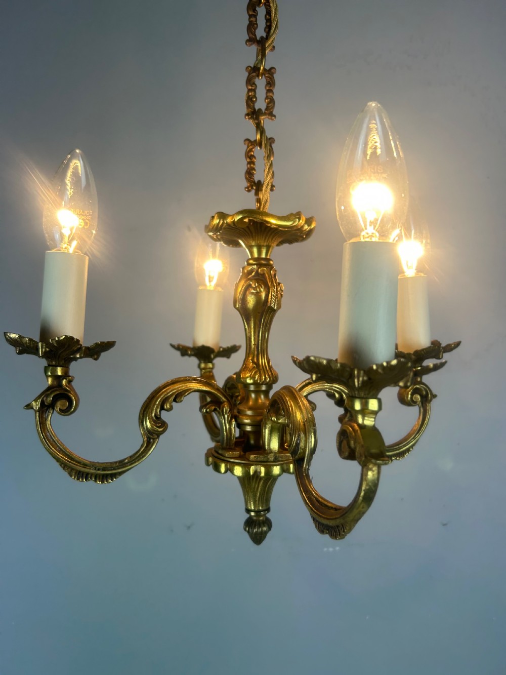 Small French Gilded 4 Light Chandelier View V