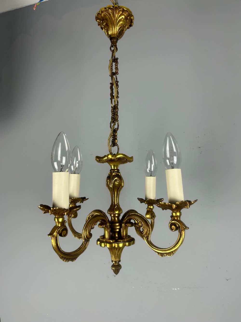 Small French Gilded 4 Light Chandelier View VII