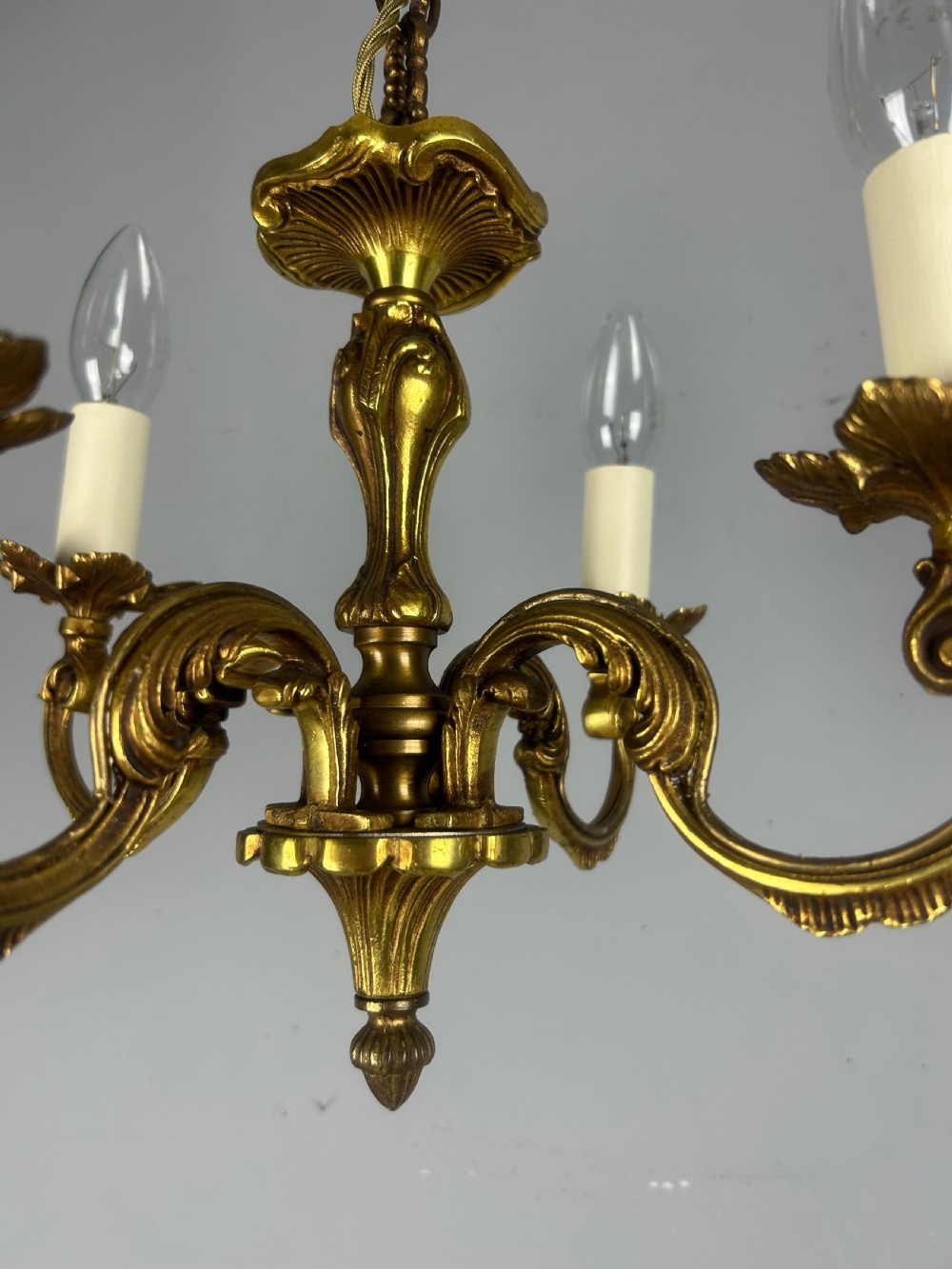 Small French Gilded 4 Light Chandelier View IX