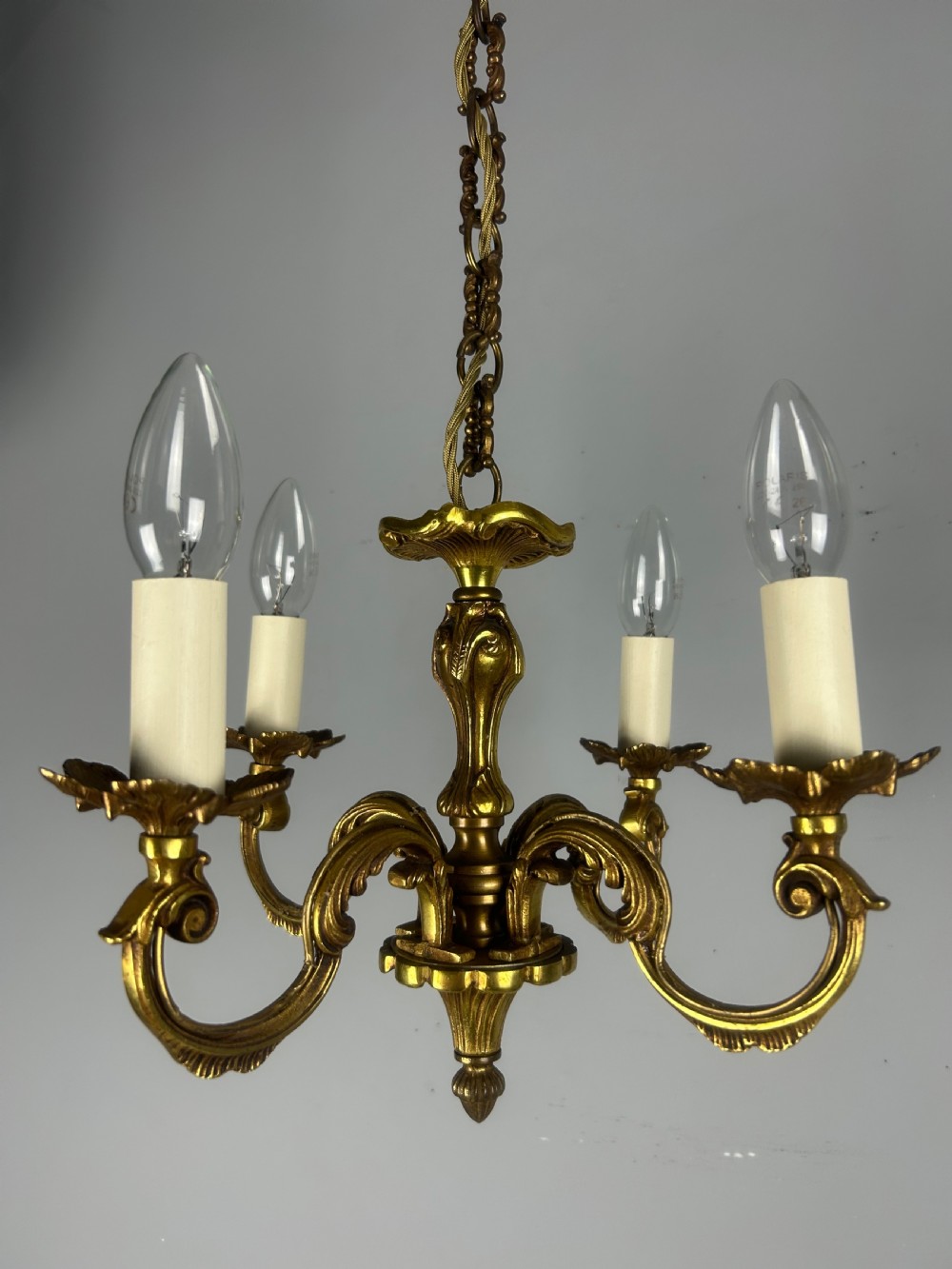 Small French Gilded 4 Light Chandelier View X