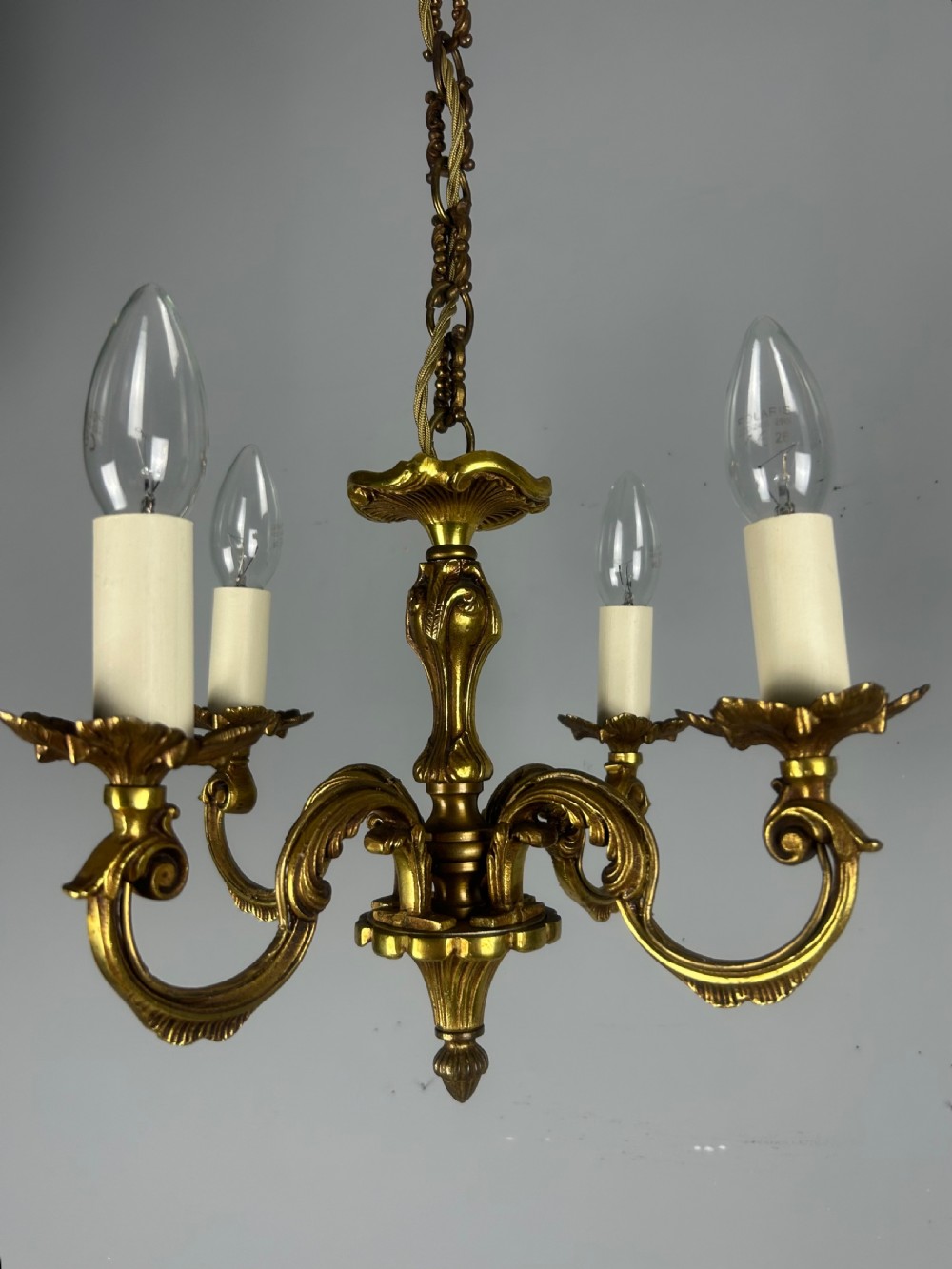 Small French Gilded 4 Light Chandelier View XI