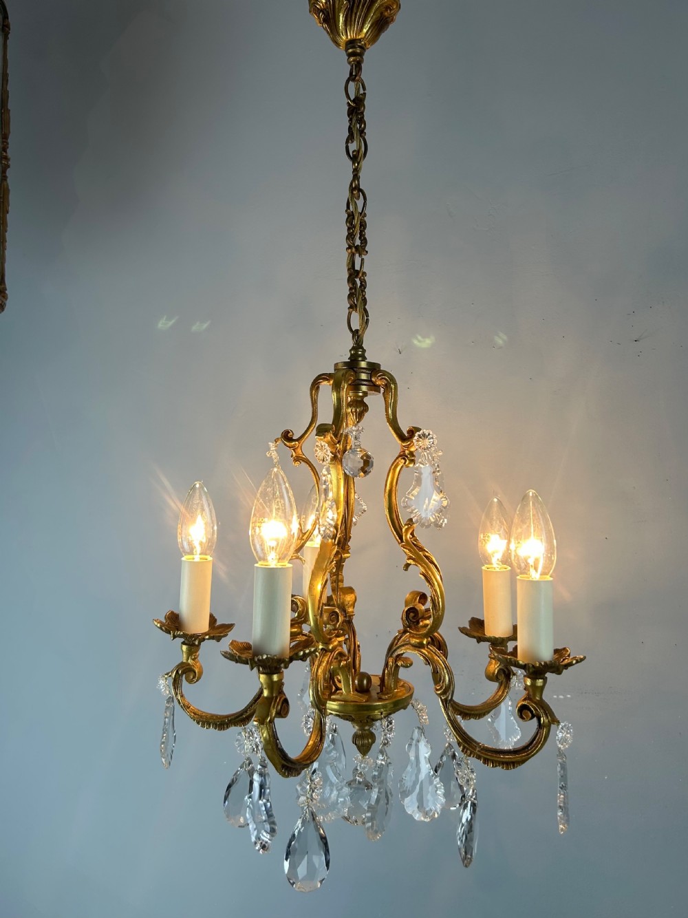 French Gilded & Crystal 5 Light Chandelier View III