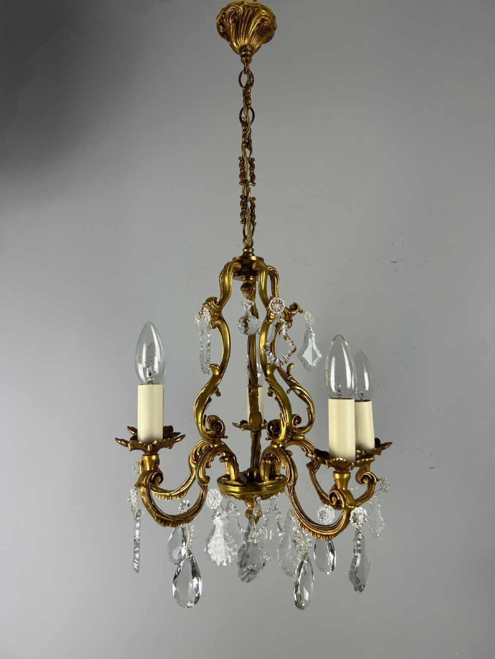 French Gilded & Crystal 5 Light Chandelier View VII