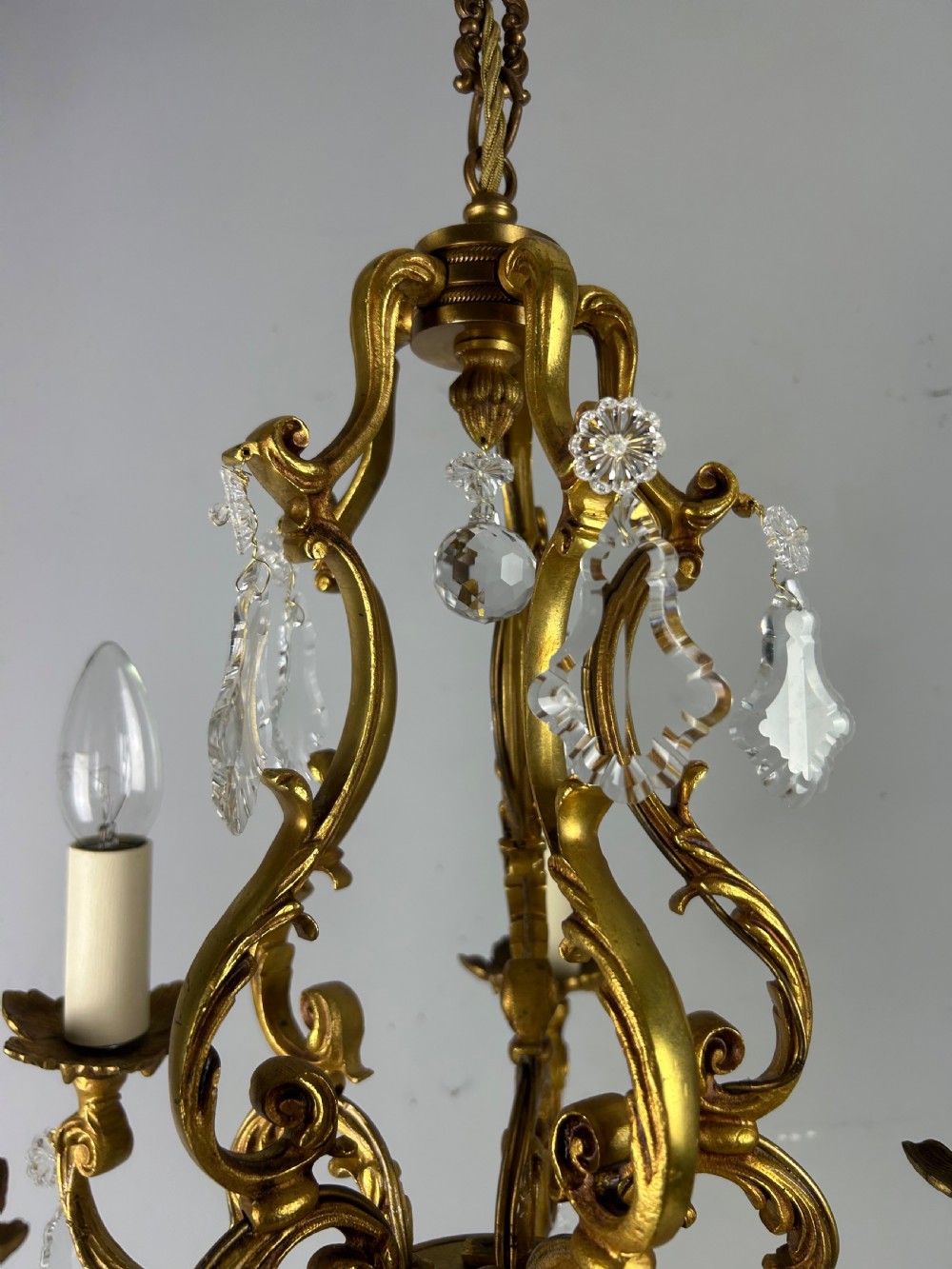 French Gilded & Crystal 5 Light Chandelier View IX