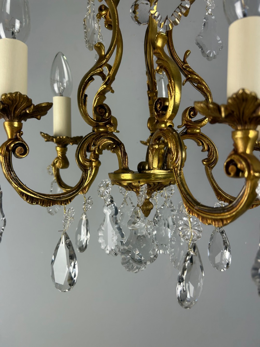 French Gilded & Crystal 5 Light Chandelier View X