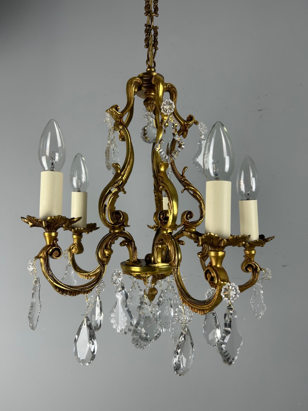 French Gilded & Crystal 5 Light Chandelier View XI