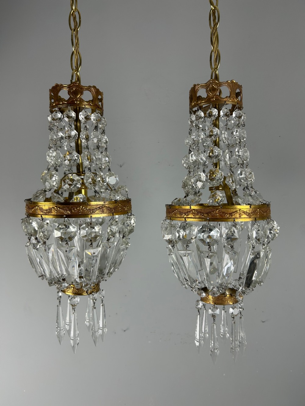 Pair of French Crystal Single Light Chandeliers, Ceiling Lights  View VI