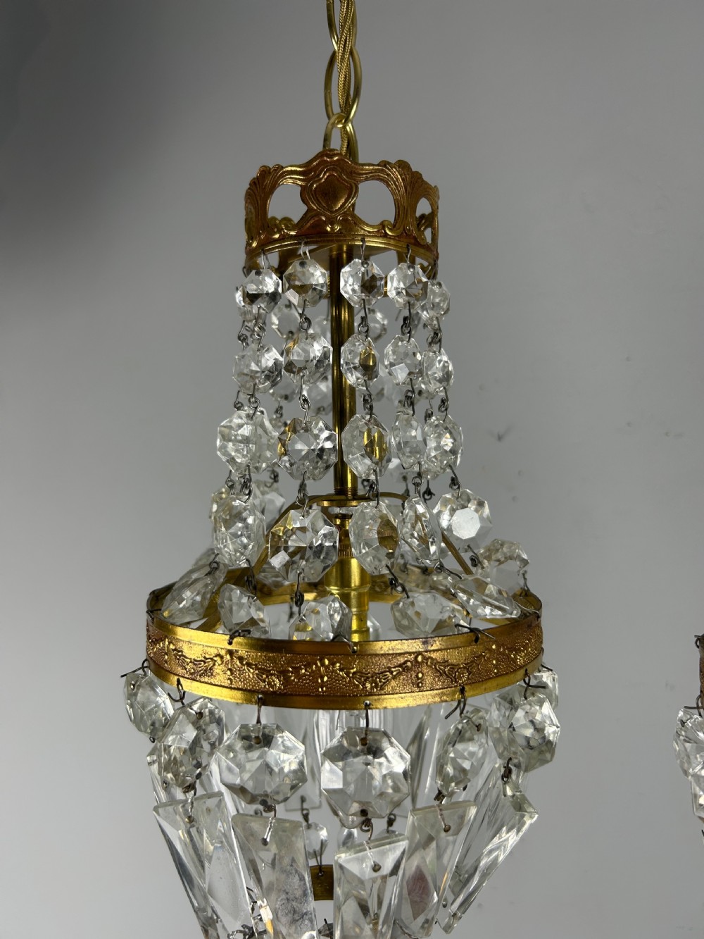 Pair of French Crystal Single Light Chandeliers, Ceiling Lights  View VII