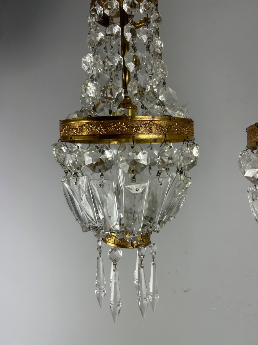 Pair of French Crystal Single Light Chandeliers, Ceiling Lights  View VIII