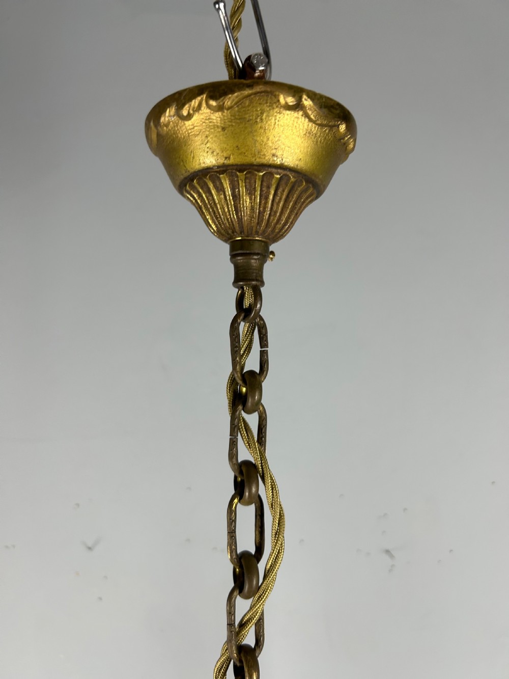 Small French Gilt Brass 4 Light Chandelier, Ceiling Light View III