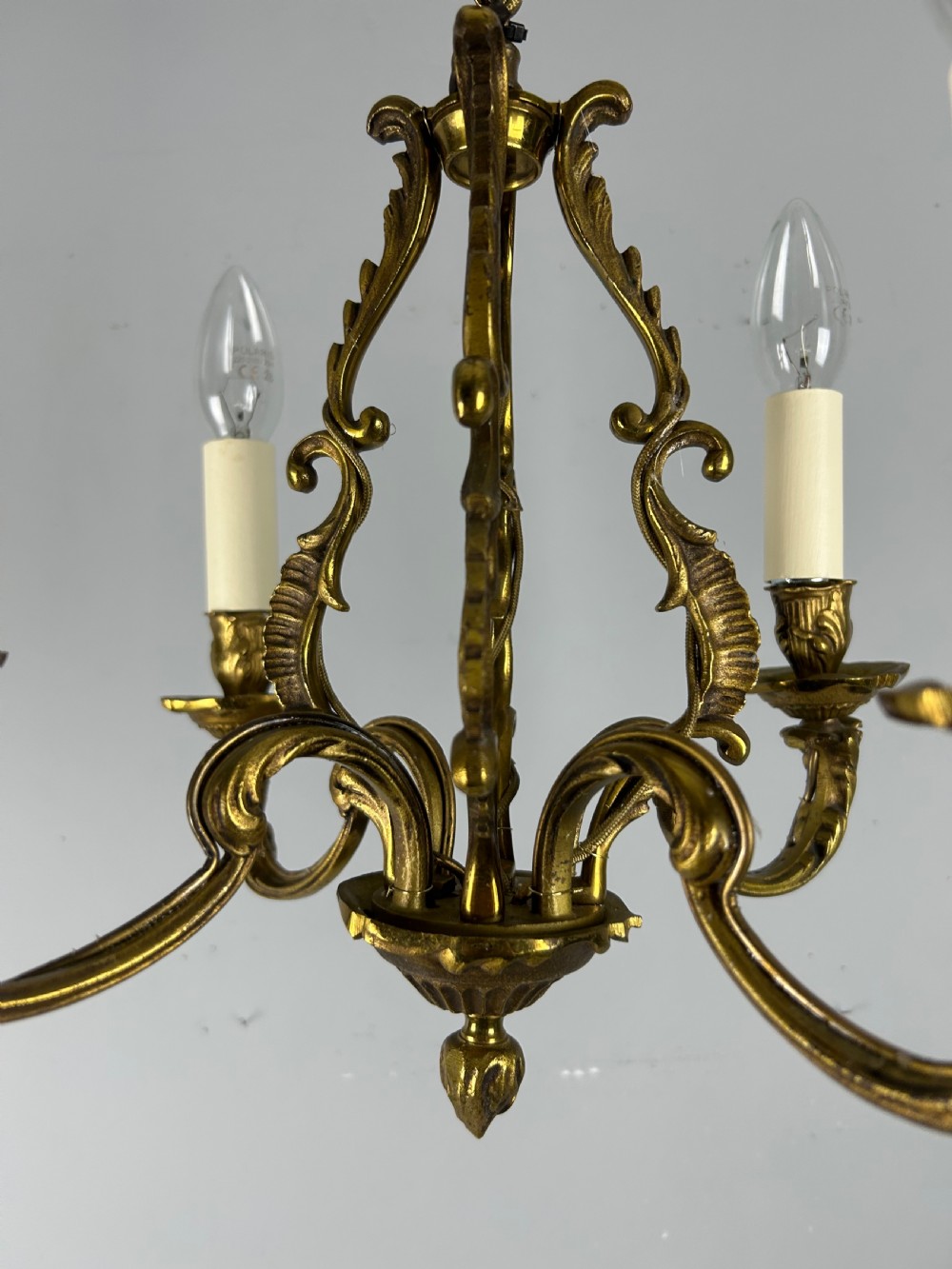 Small French Gilt Brass 4 Light Chandelier, Ceiling Light View IV
