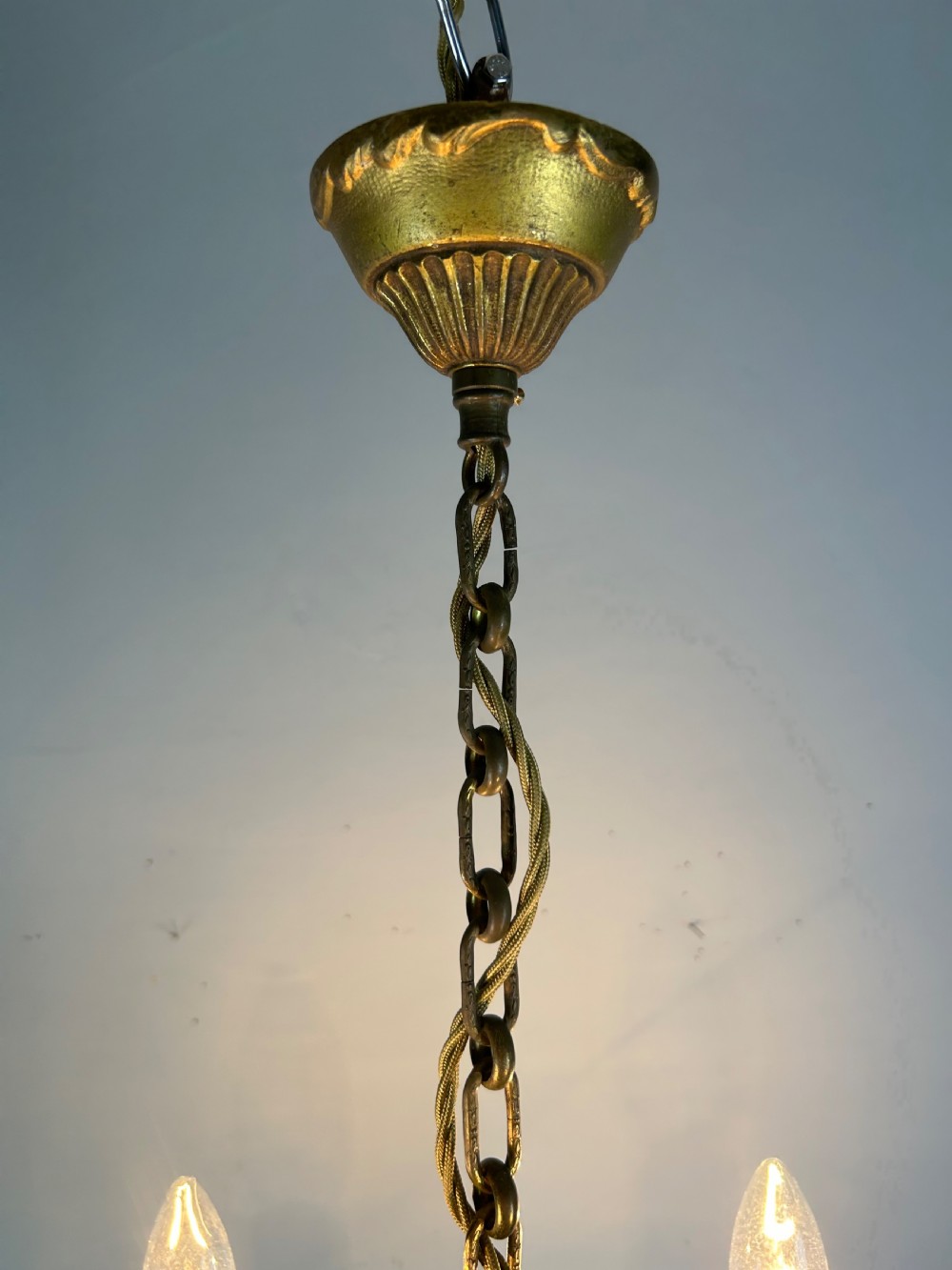 Small French Gilt Brass 4 Light Chandelier, Ceiling Light View V