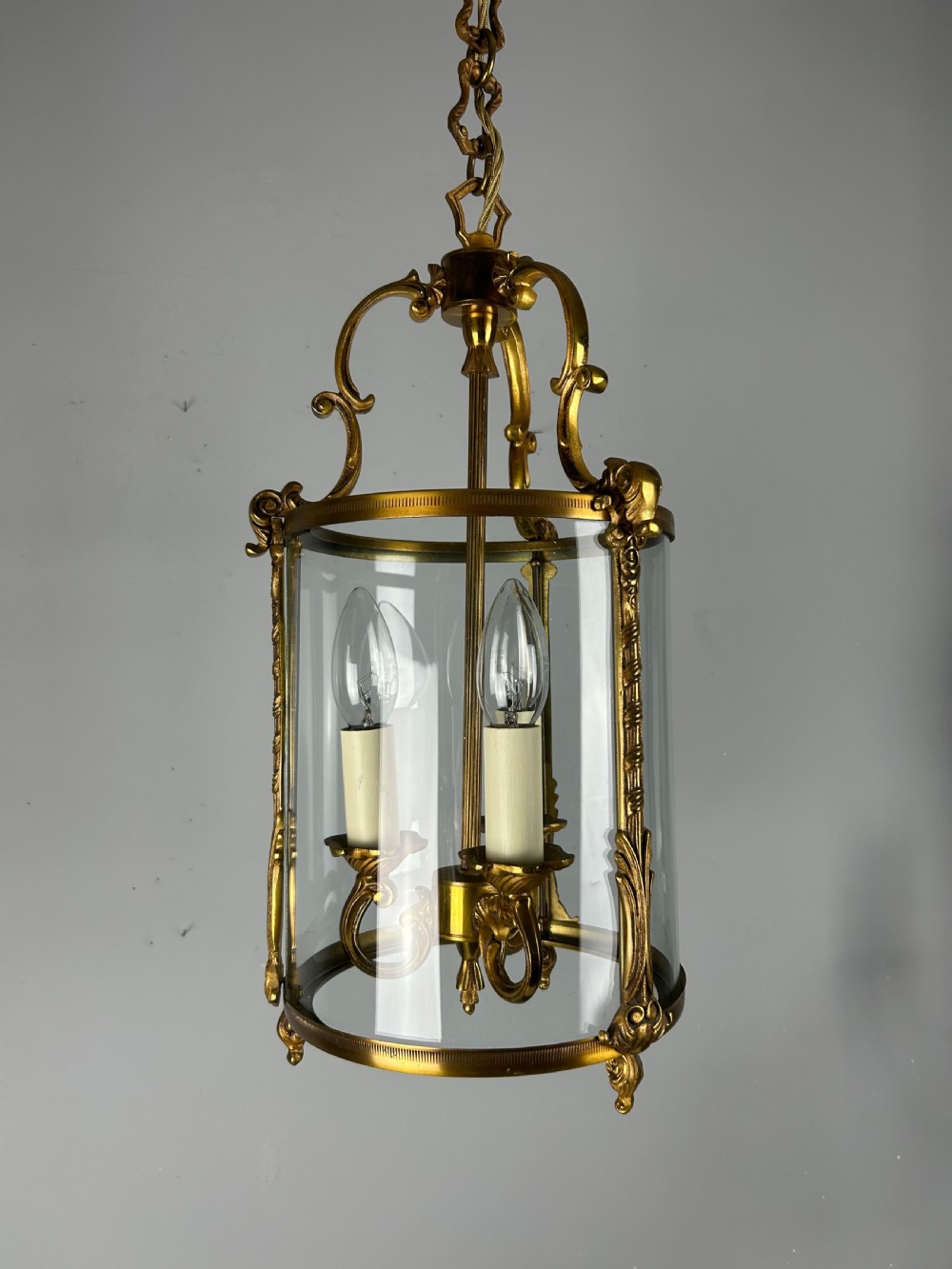 French Gilded Triple Light Convex Hall Lantern