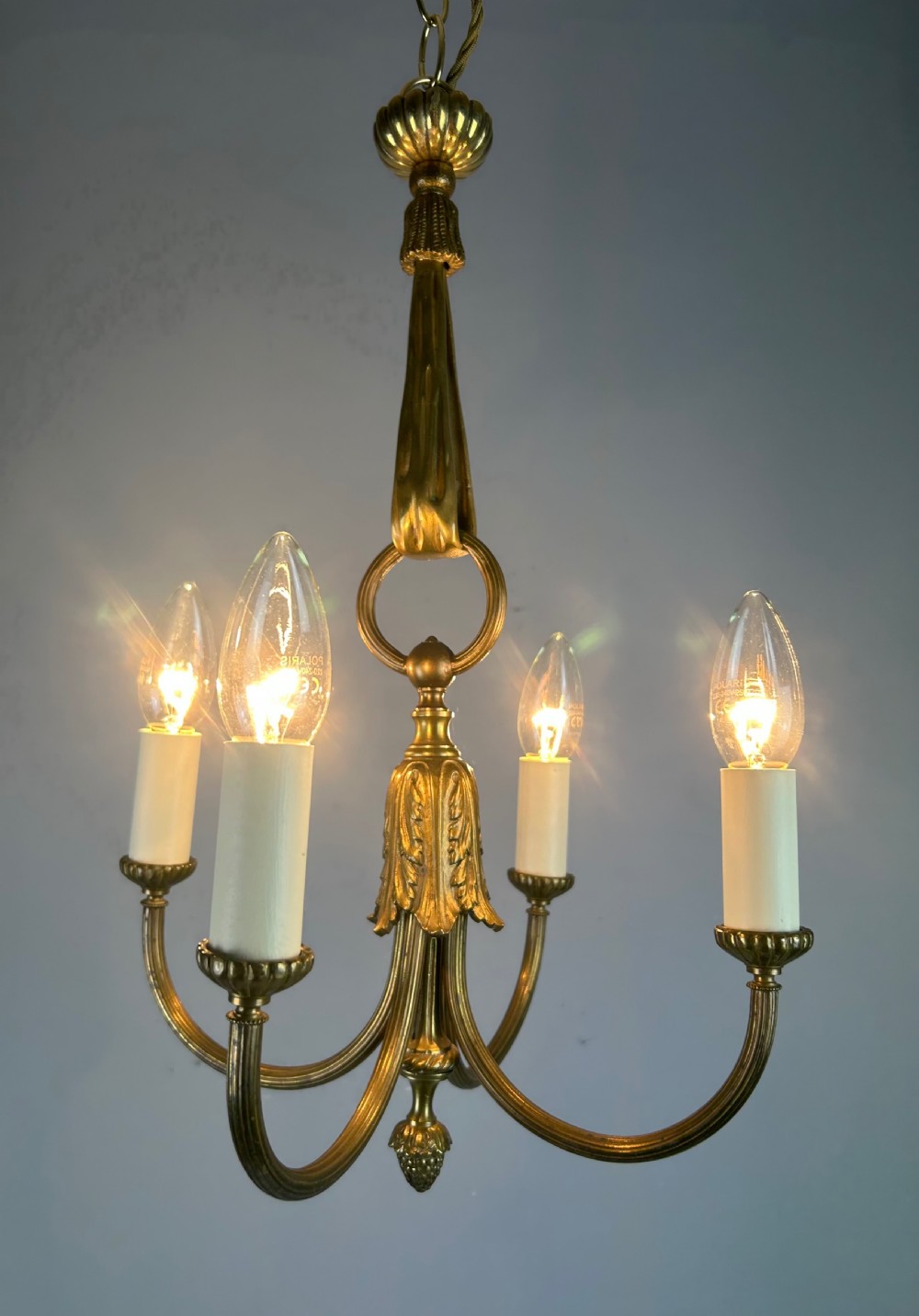 French Gilt Brass 4 Light Chandelier, Ceiling Light View VI