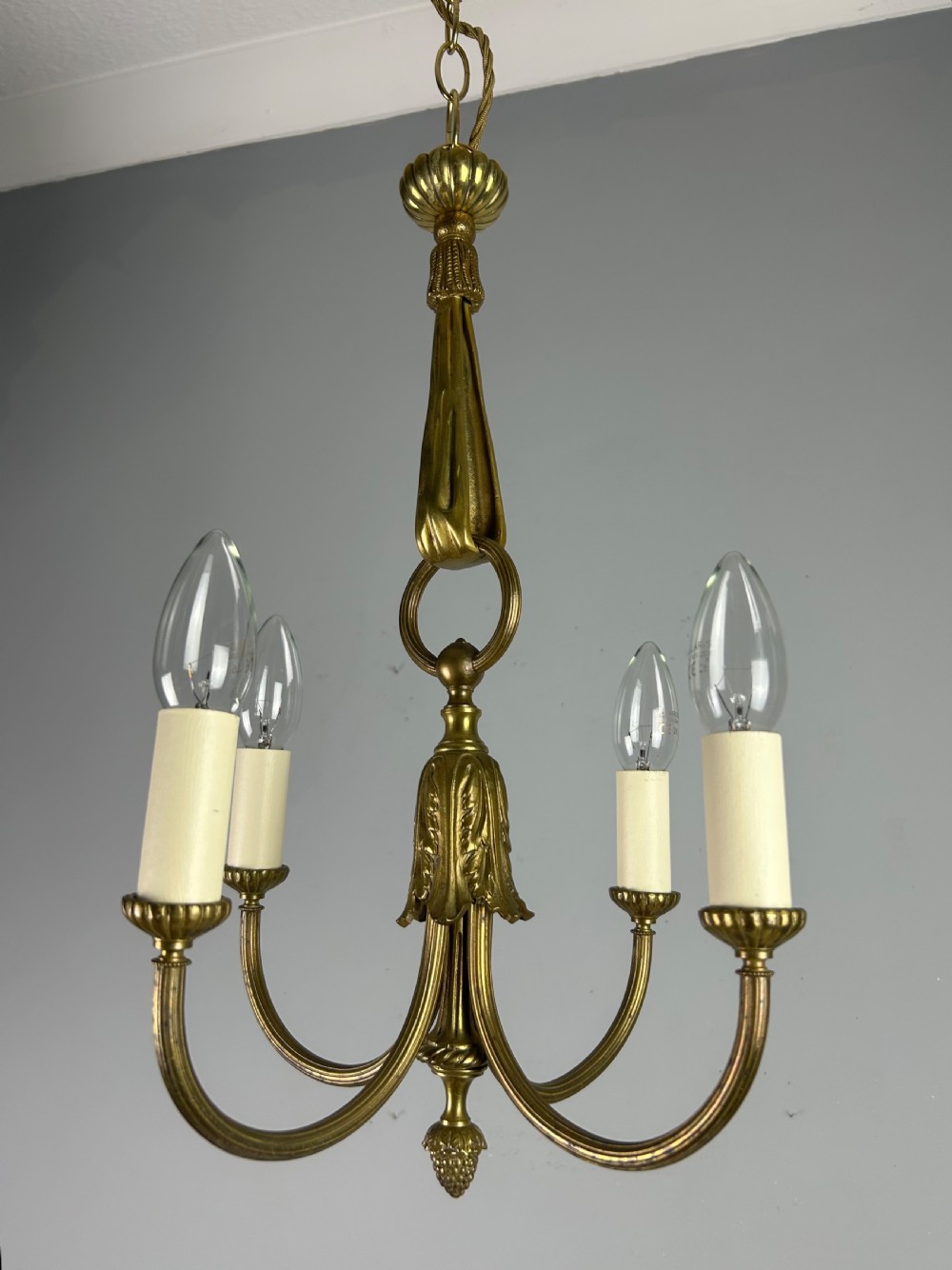French Gilt Brass 4 Light Chandelier, Ceiling Light View VII
