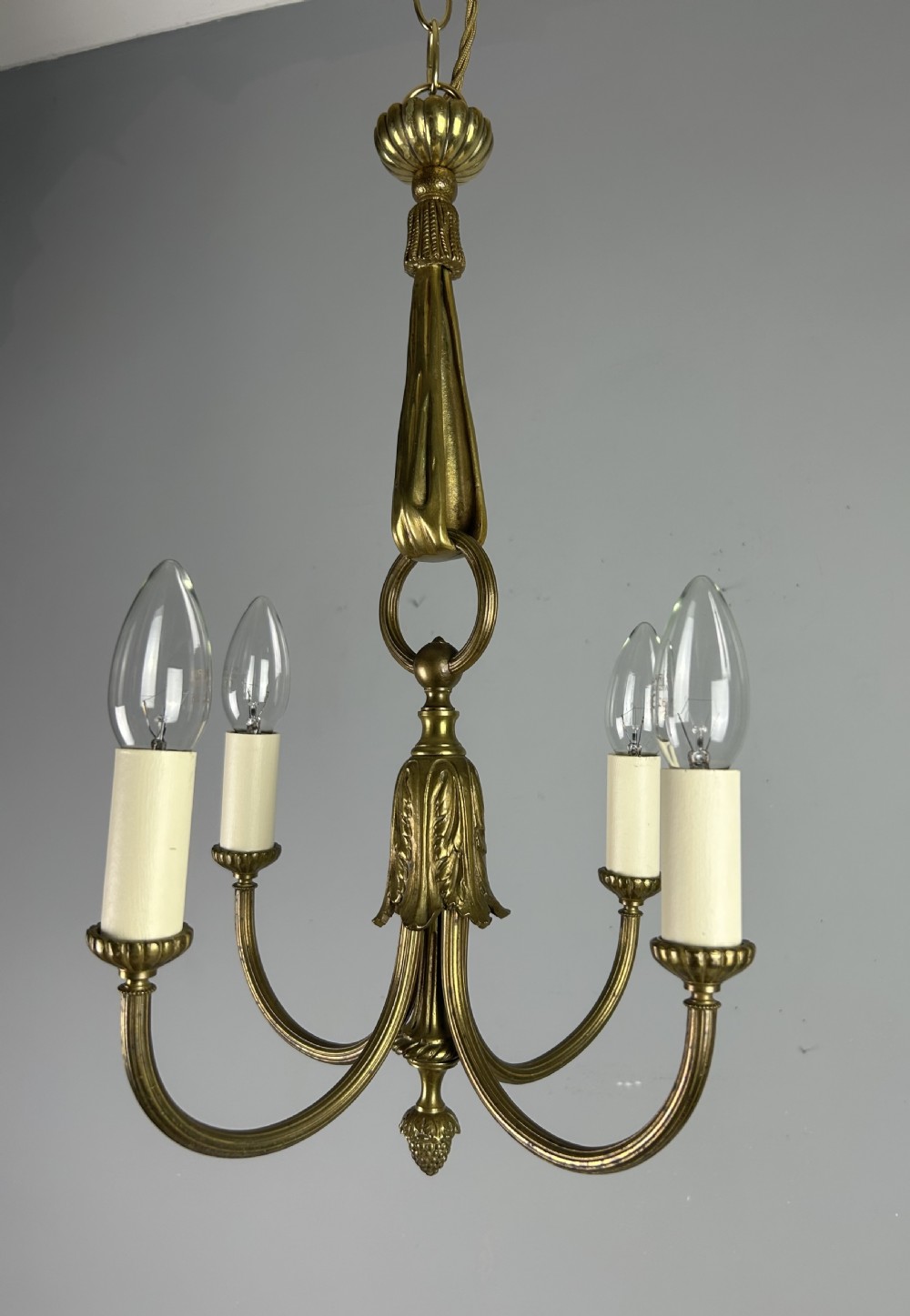 French Gilt Brass 4 Light Chandelier, Ceiling Light View VIII