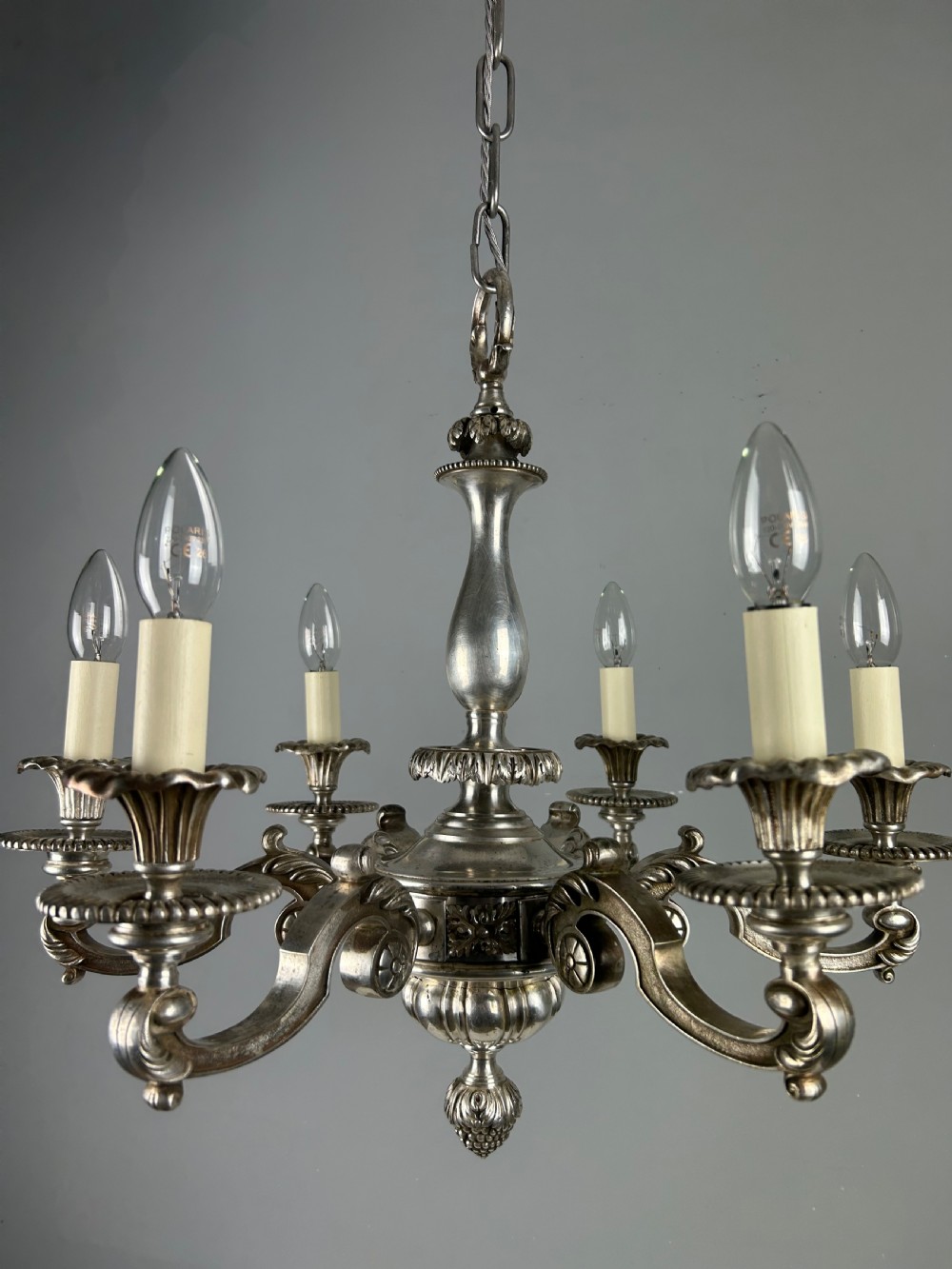 English Silver Plated 6 Light Antique Chandelier
