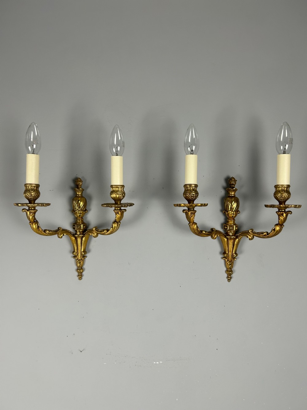 Pair of French Gilded Antique Wall Lights, Rewired