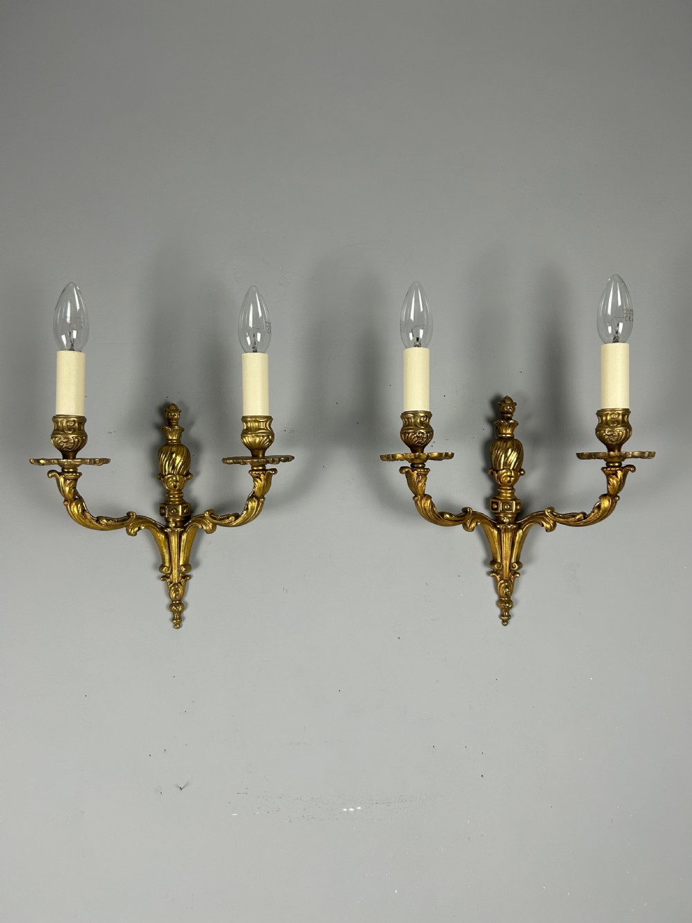 Pair of French Gilded Antique Wall Lights, Rewired View II