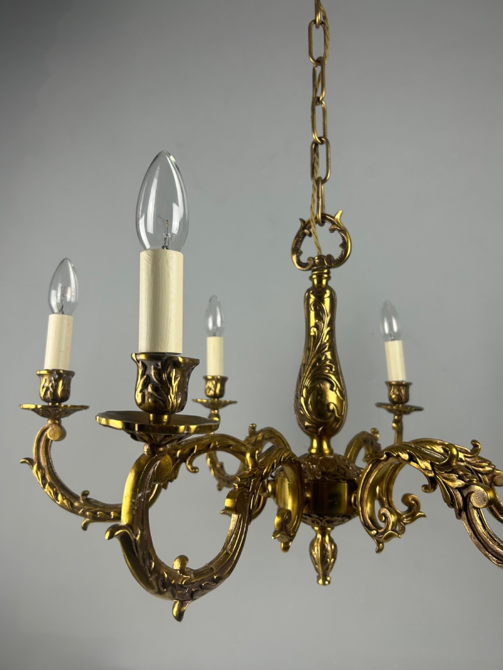 Large French Gilded Brass 6 Light Antique Chandelier View III