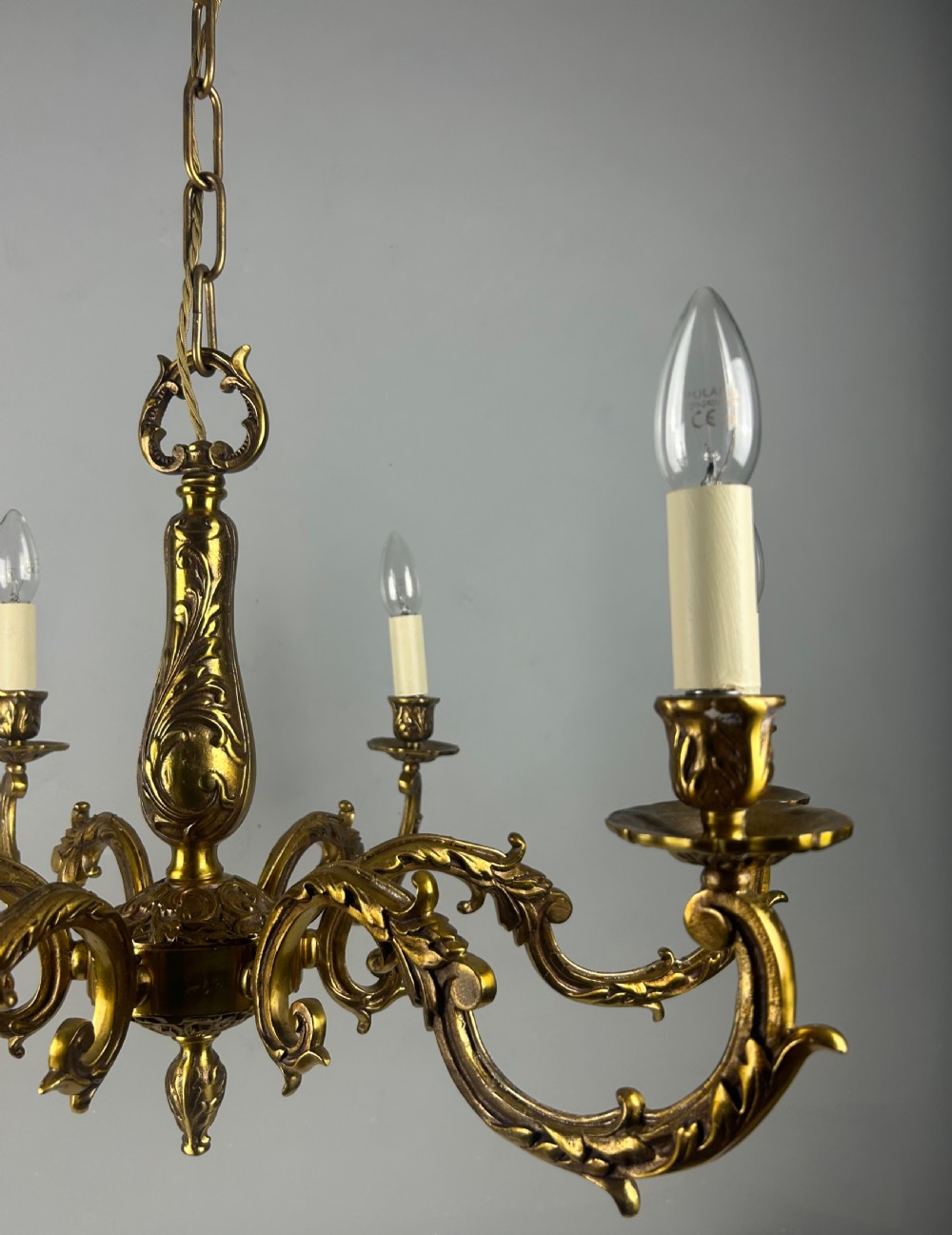Large French Gilded Brass 6 Light Antique Chandelier View IV