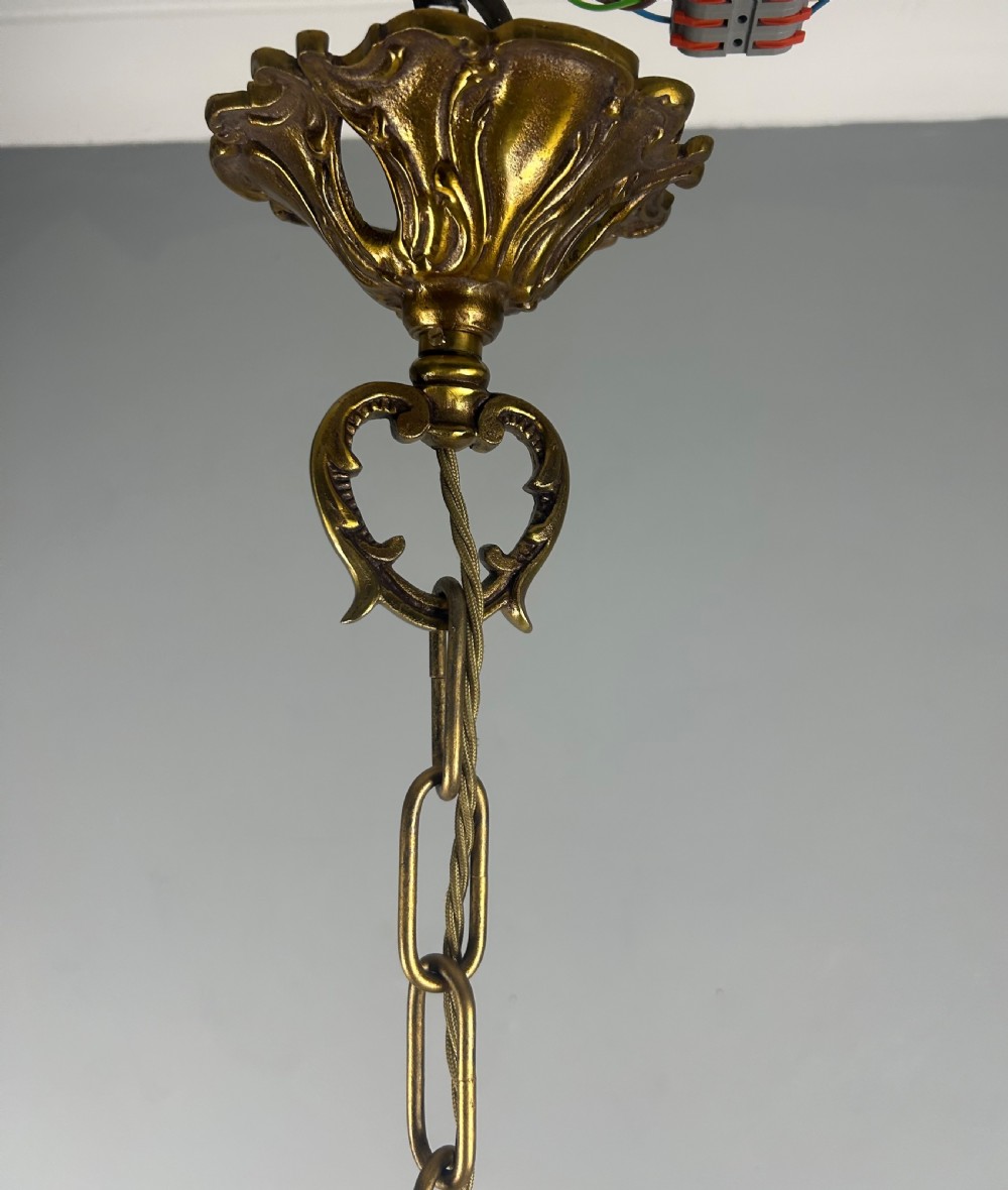 Large French Gilded Brass 6 Light Antique Chandelier View VII