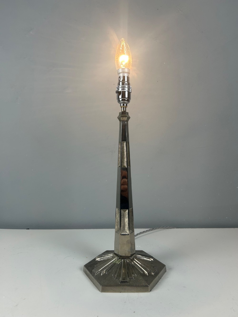 Paris Art Deco Chrome Table Lamp, Rewired  View V