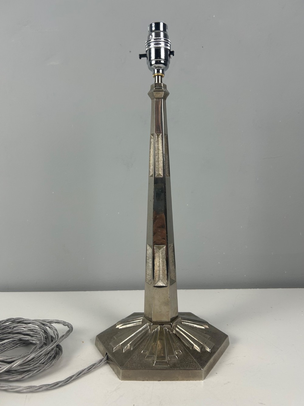 Paris Art Deco Chrome Table Lamp, Rewired  View VI