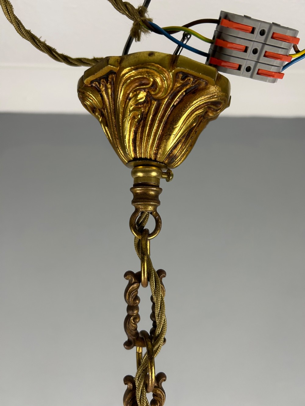 French Gilded Bronze Crystal Triple Light Antique Chandelier View VIII