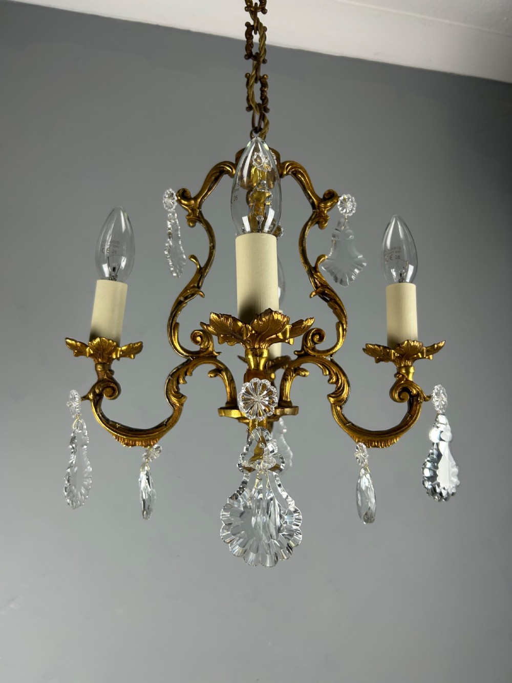 French Gilded & Crystal 4 Light Chandelier View III