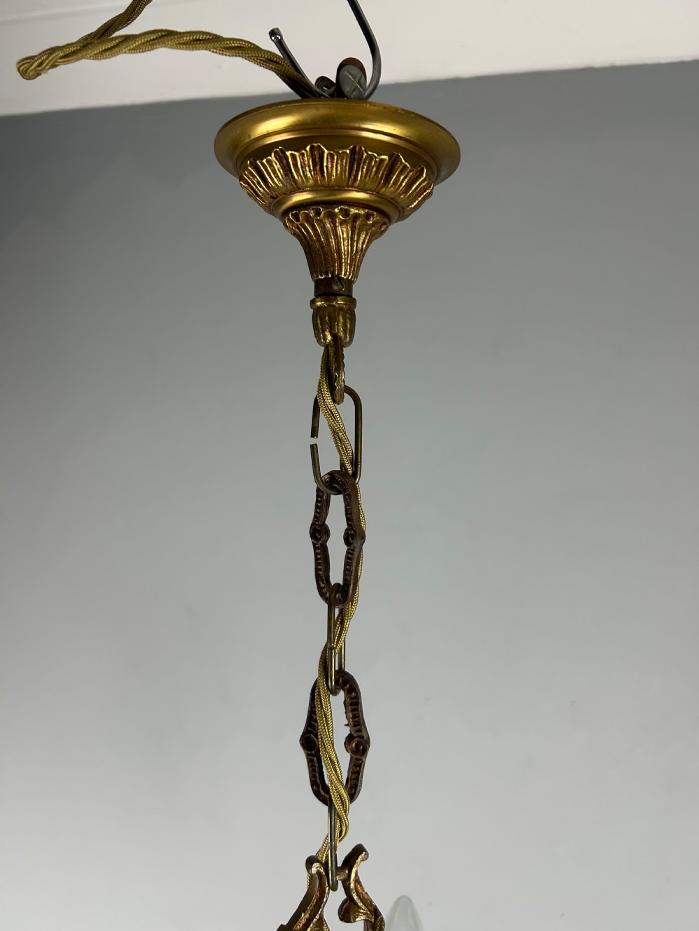 French Brass & Crystal 5 Light Chandelier View II