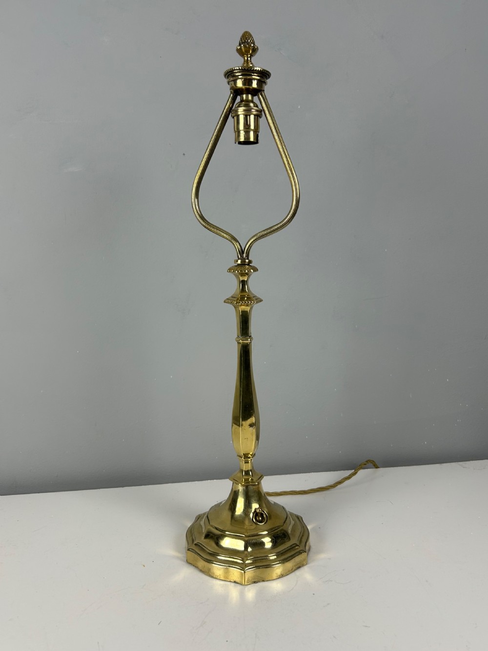 English Brass Switched Base Table Lamp with Shade Carrier 