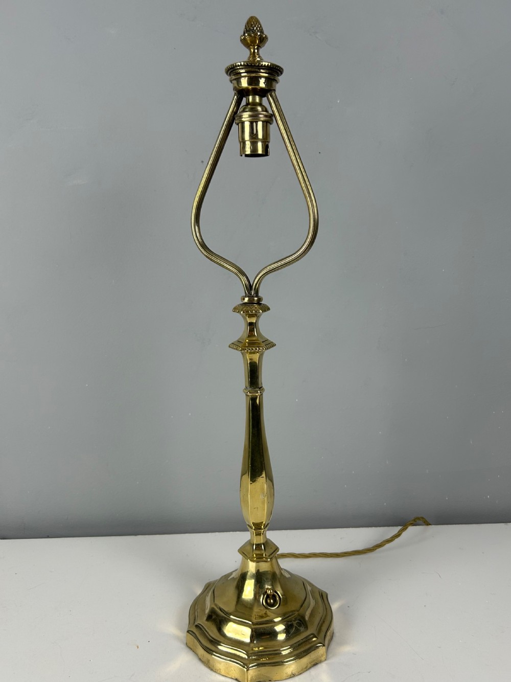 English Brass Switched Base Table Lamp with Shade Carrier  View III