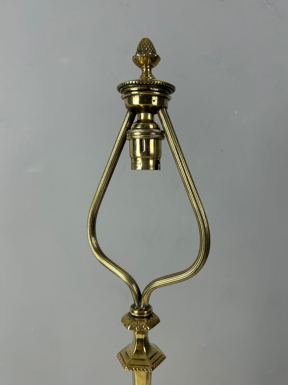 English Brass Switched Base Table Lamp with Shade Carrier  View IV