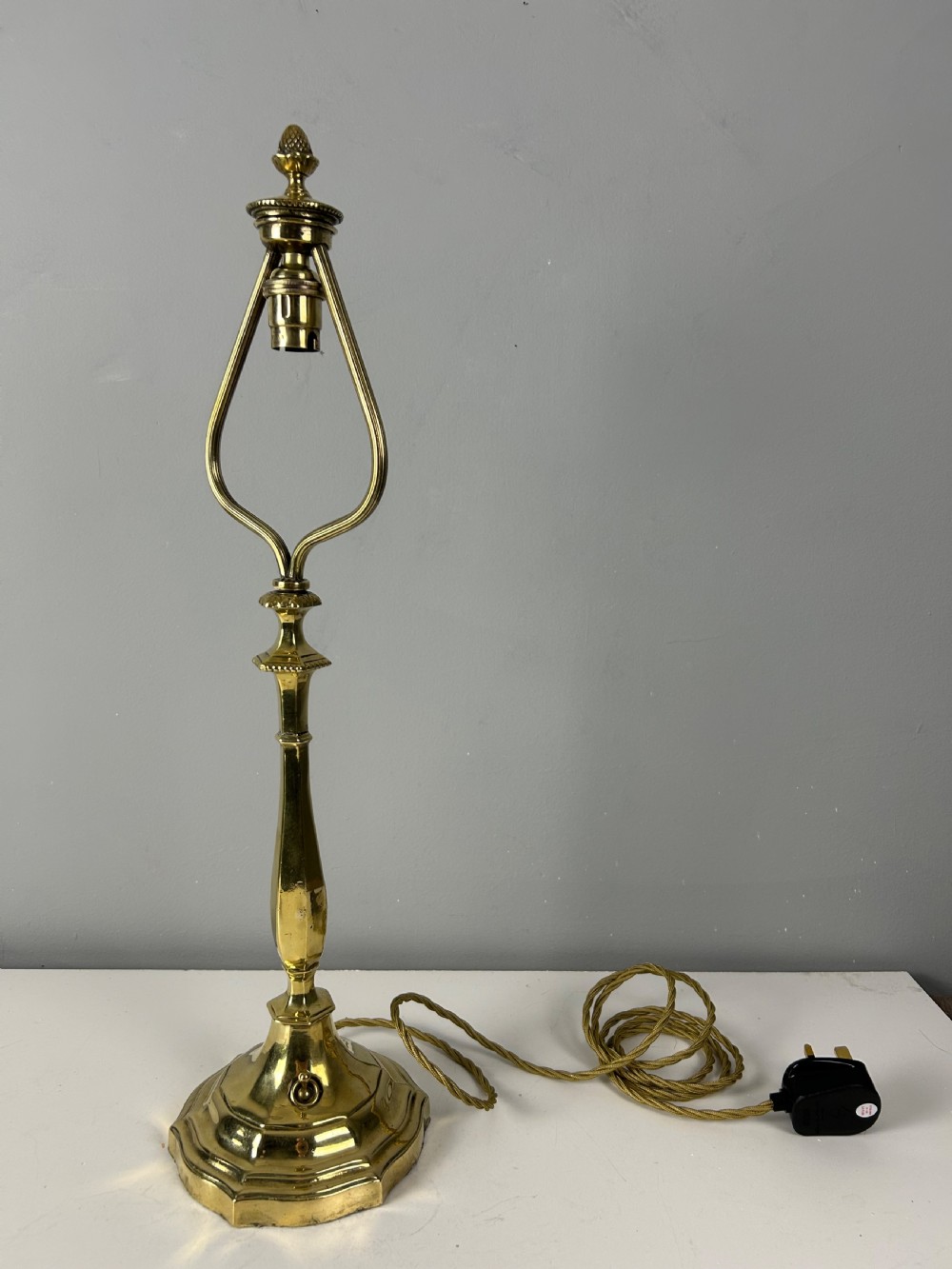 English Brass Switched Base Table Lamp with Shade Carrier  View VII