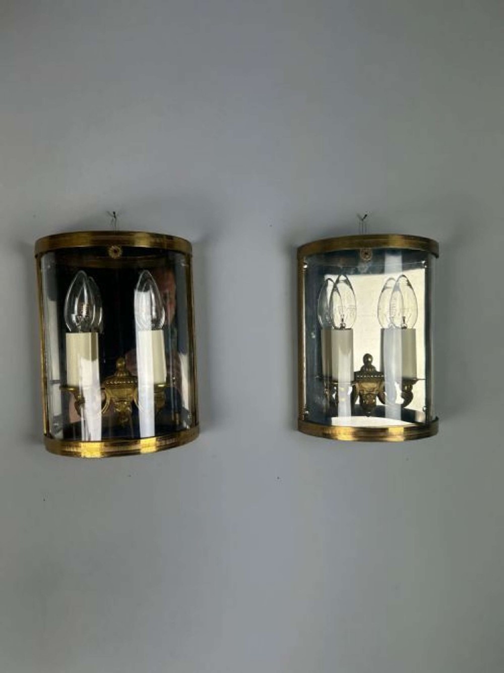 Pair of French Gilded Convex Half Lanterns, Wall Lights