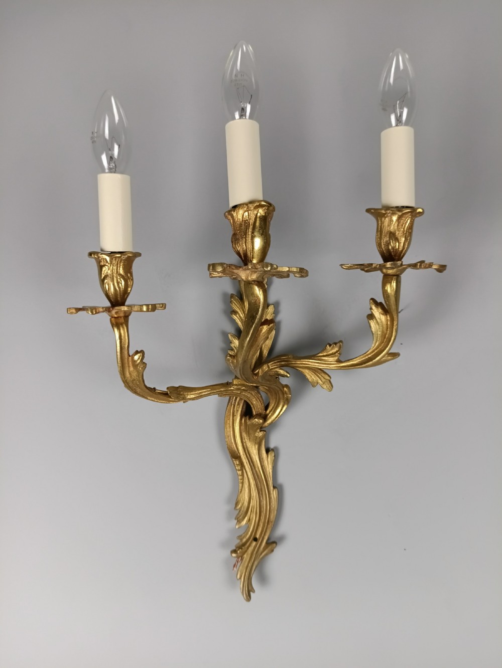 Single French Triple Arm Gilded Brass Wall Light